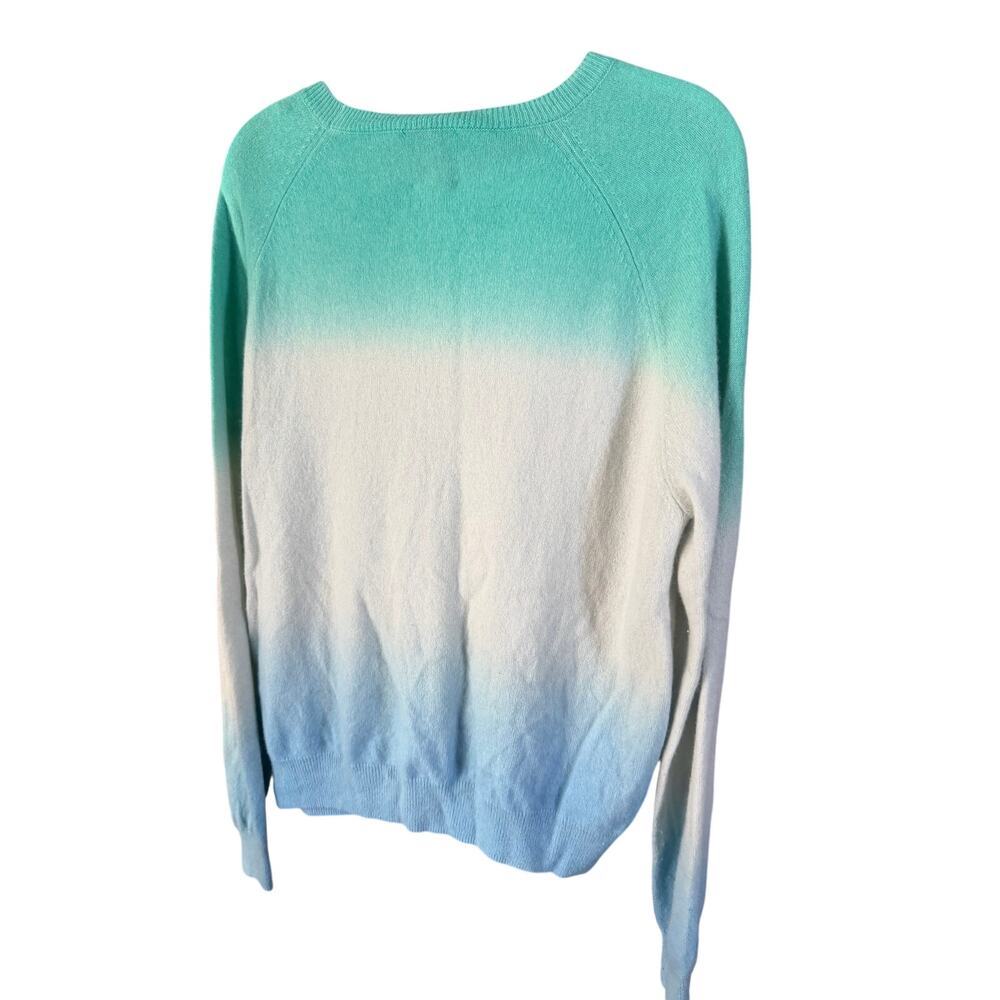 0266 Crush Cashmere 100% Cashmere Ombre Crewneck Sweater Size 3 Large Teal Blue - Picture 3 of 6